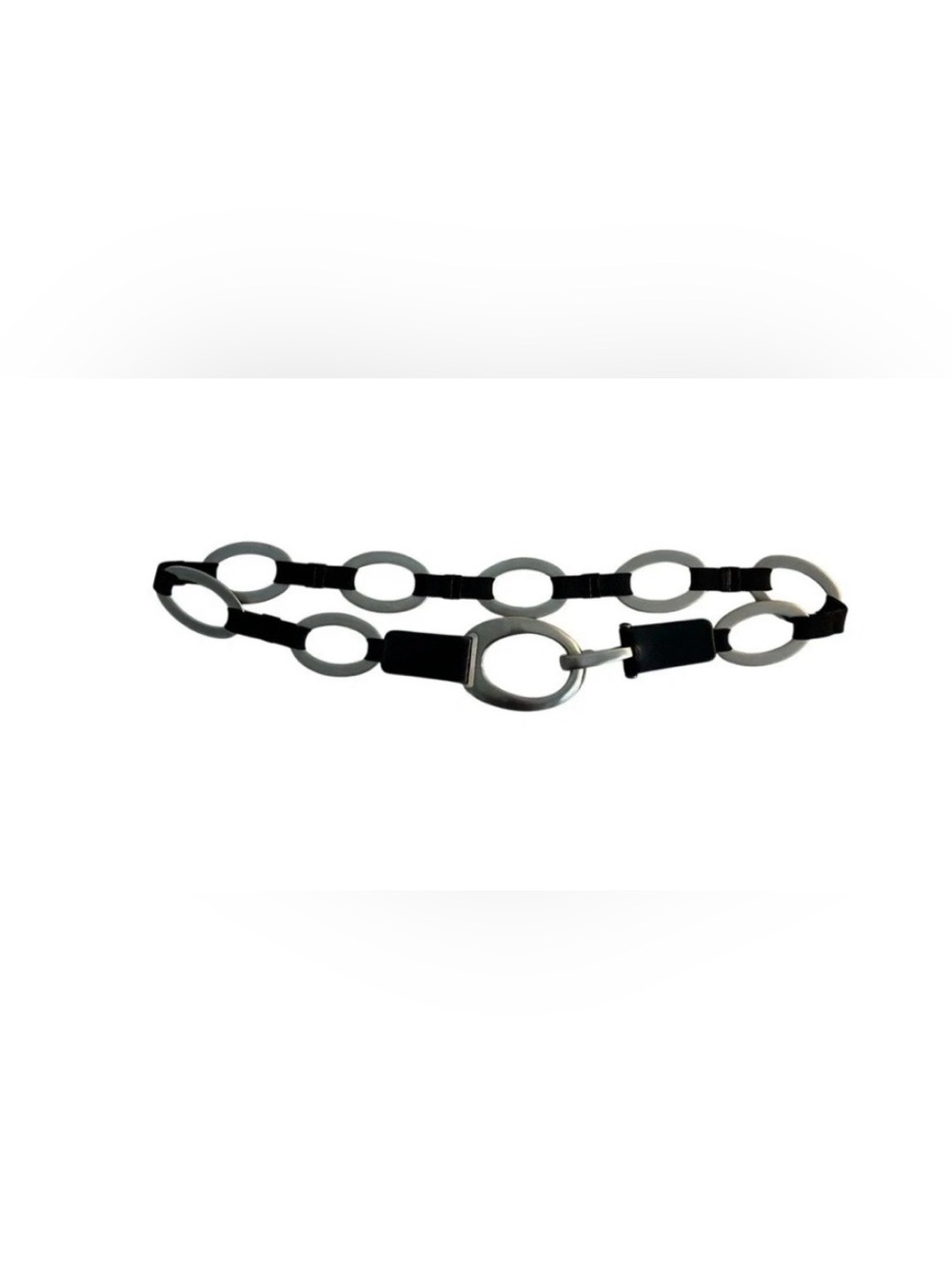 SUZI ROHER Women’s Black Elastic Belt with Silver Oval Rings;Length 35.5 inches